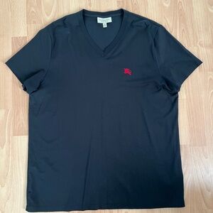 Burberry Black V-Neck T-Shirt with Red Logo